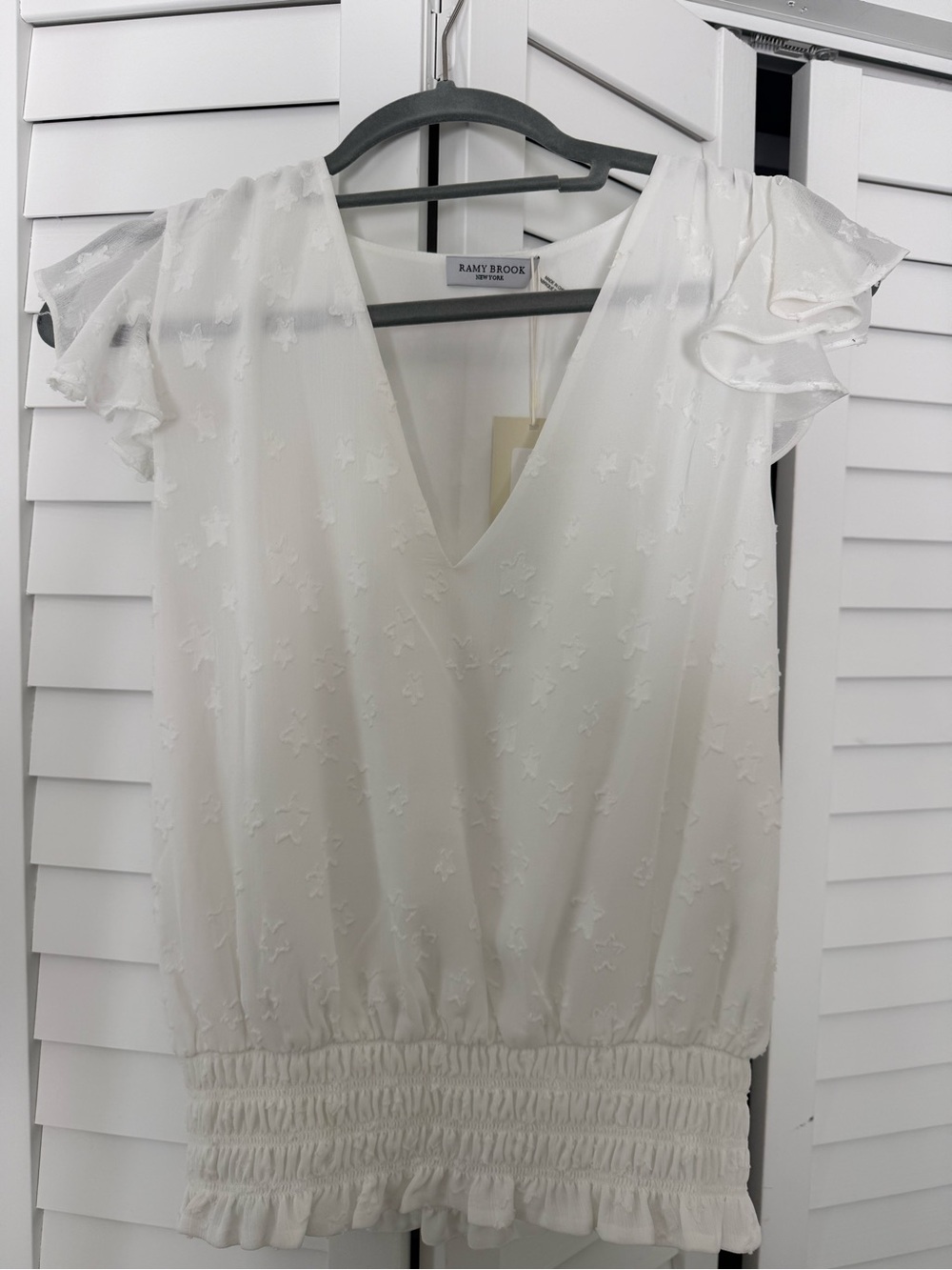 Ramy Brook White Star Jacquard V-Neck Blouse